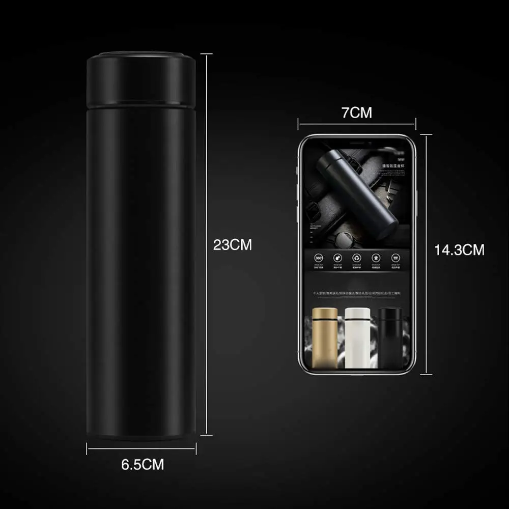 Temperature Display Water Bottle - 500ml | Double Wall Vacuum Insulated Stainless Steel Flask (Black) - Image 5