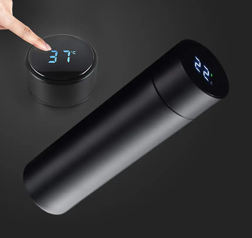 Temperature Display Water Bottle - 500ml | Double Wall Vacuum Insulated Stainless Steel Flask (Black)