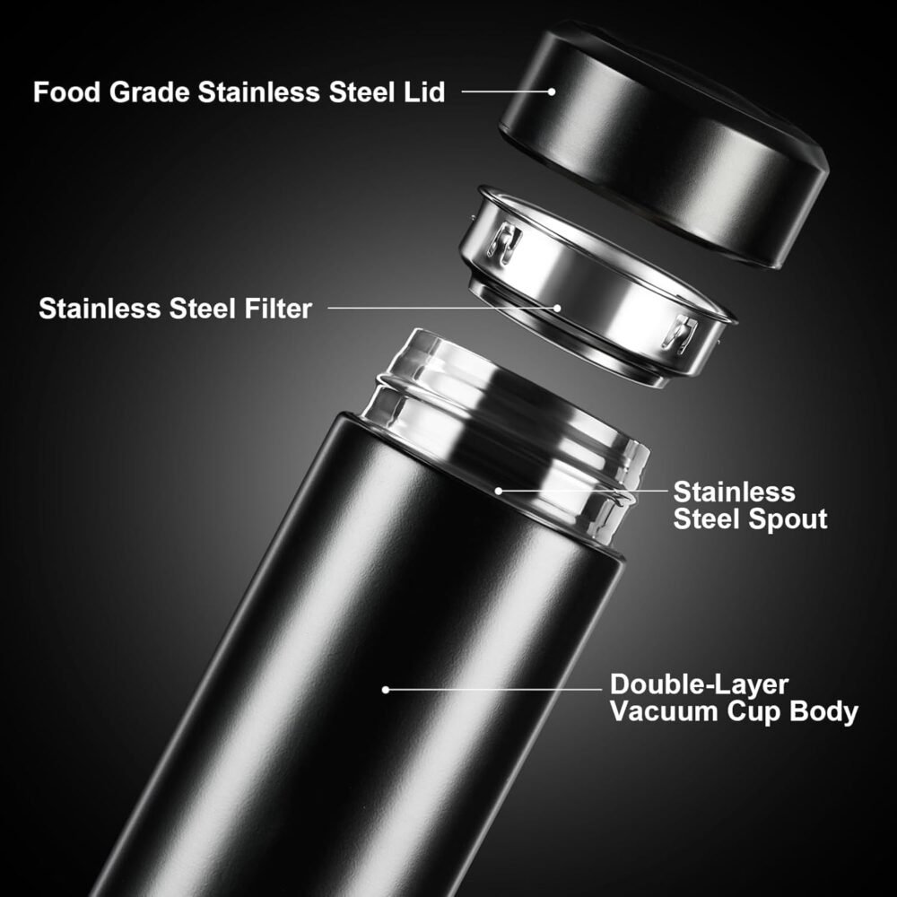 Temperature Display Water Bottle - 500ml | Double Wall Vacuum Insulated Stainless Steel Flask (Black) - Image 2