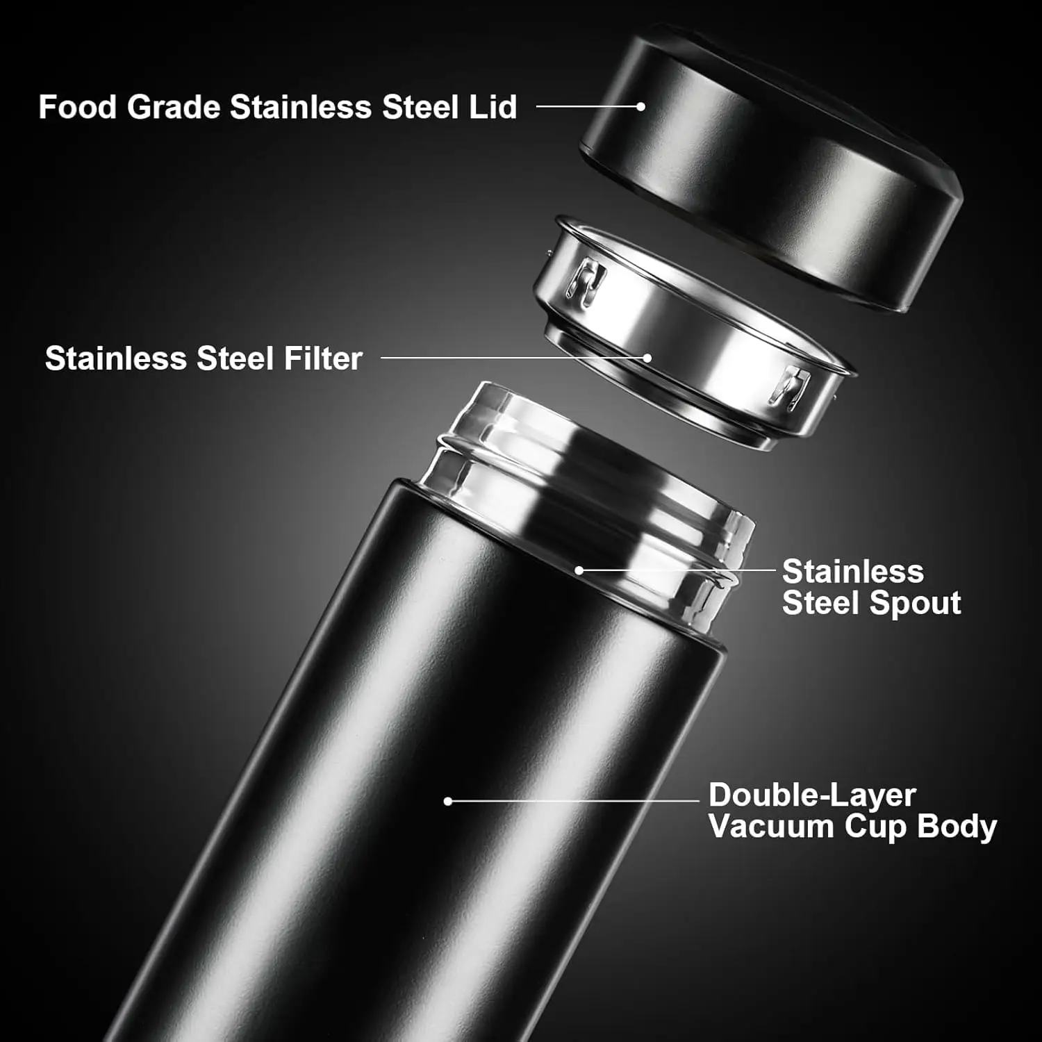 Temperature Display Water Bottle - 500ml | Double Wall Vacuum Insulated Stainless Steel Flask (Black) - Image 2