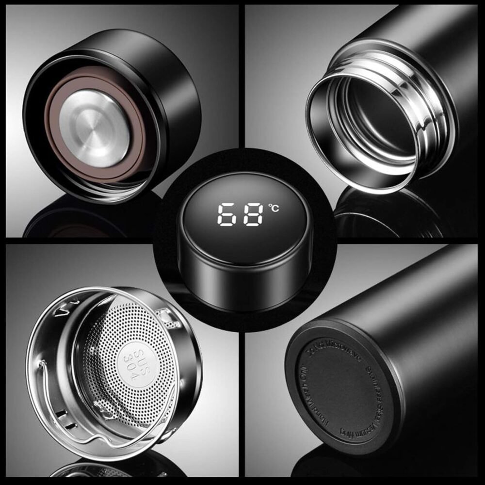 Temperature Display Water Bottle - 500ml | Double Wall Vacuum Insulated Stainless Steel Flask (Black) - Image 3